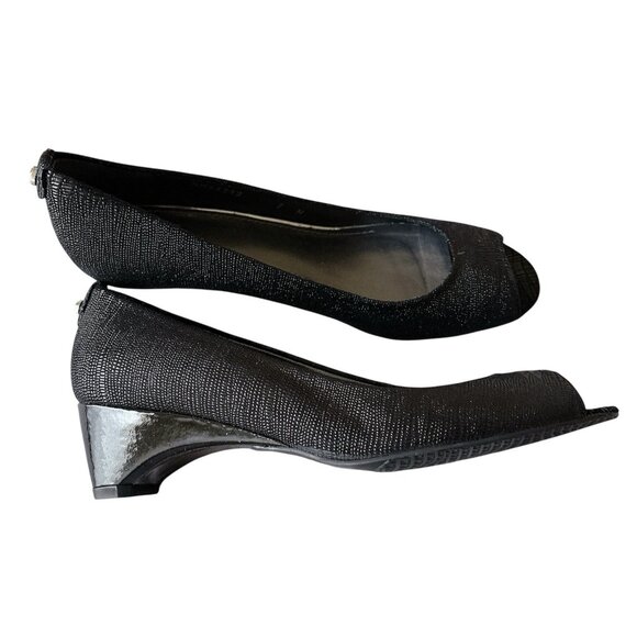 Stuart Weitzman Black Womens 7 N Lizette Designer Demi Wedge Peep Toe Pumps - Picture 1 of 7